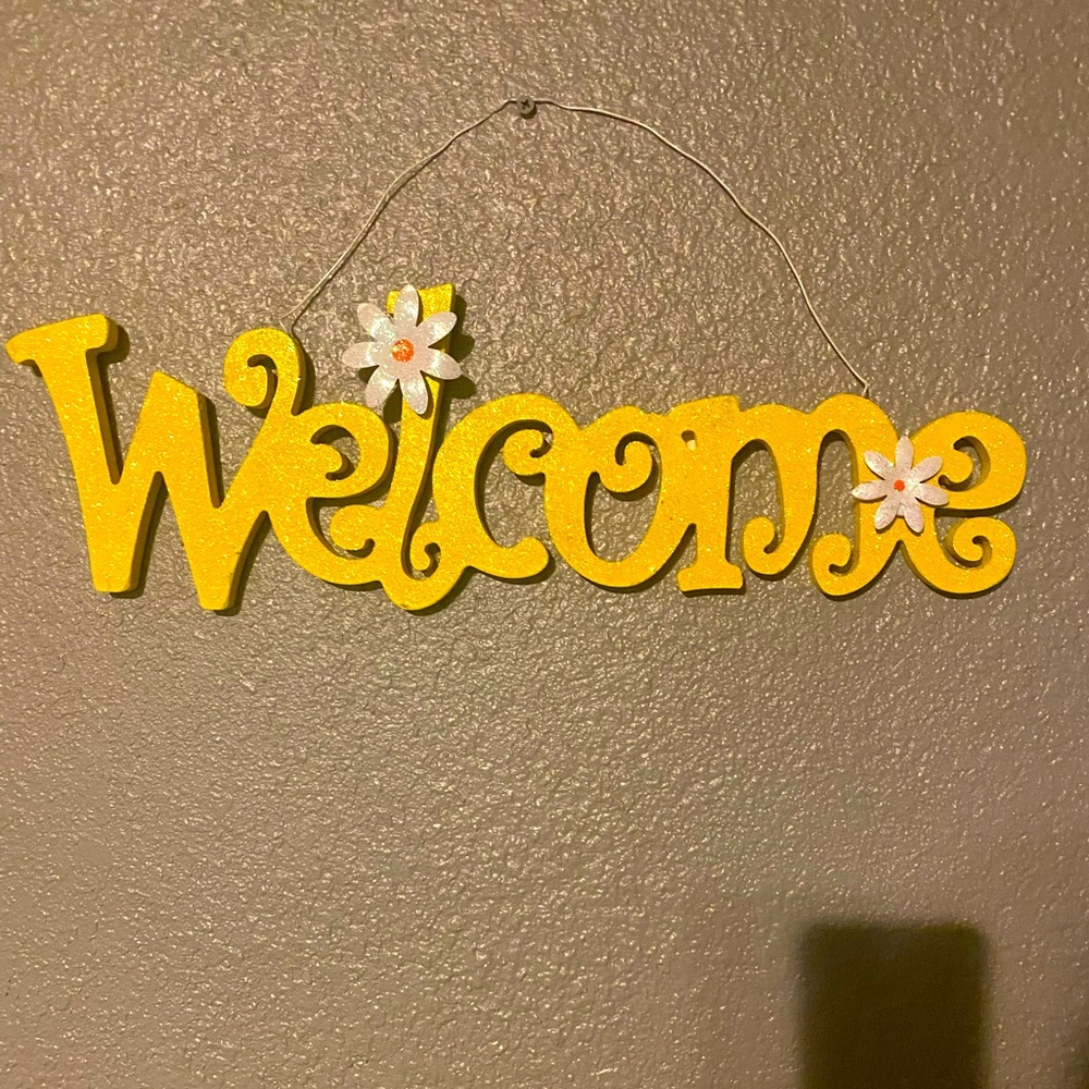 Yellow Welcome Sign with Glitter